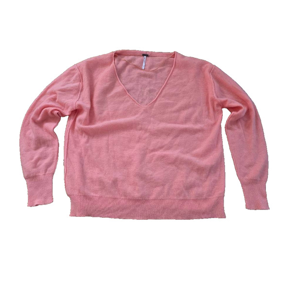 Free People 100% Cashmere V-neck Sweater Pullover Medium coral A001490 - Picture 2 of 8